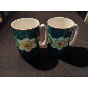 Vintage Elegance Teacup Set Mosaic Print 2 Tea/Coffee Cups -Brand New